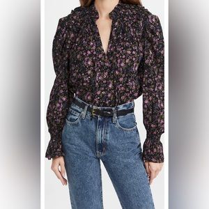 Free People”Meant to Be” Black Floral Blouse XS